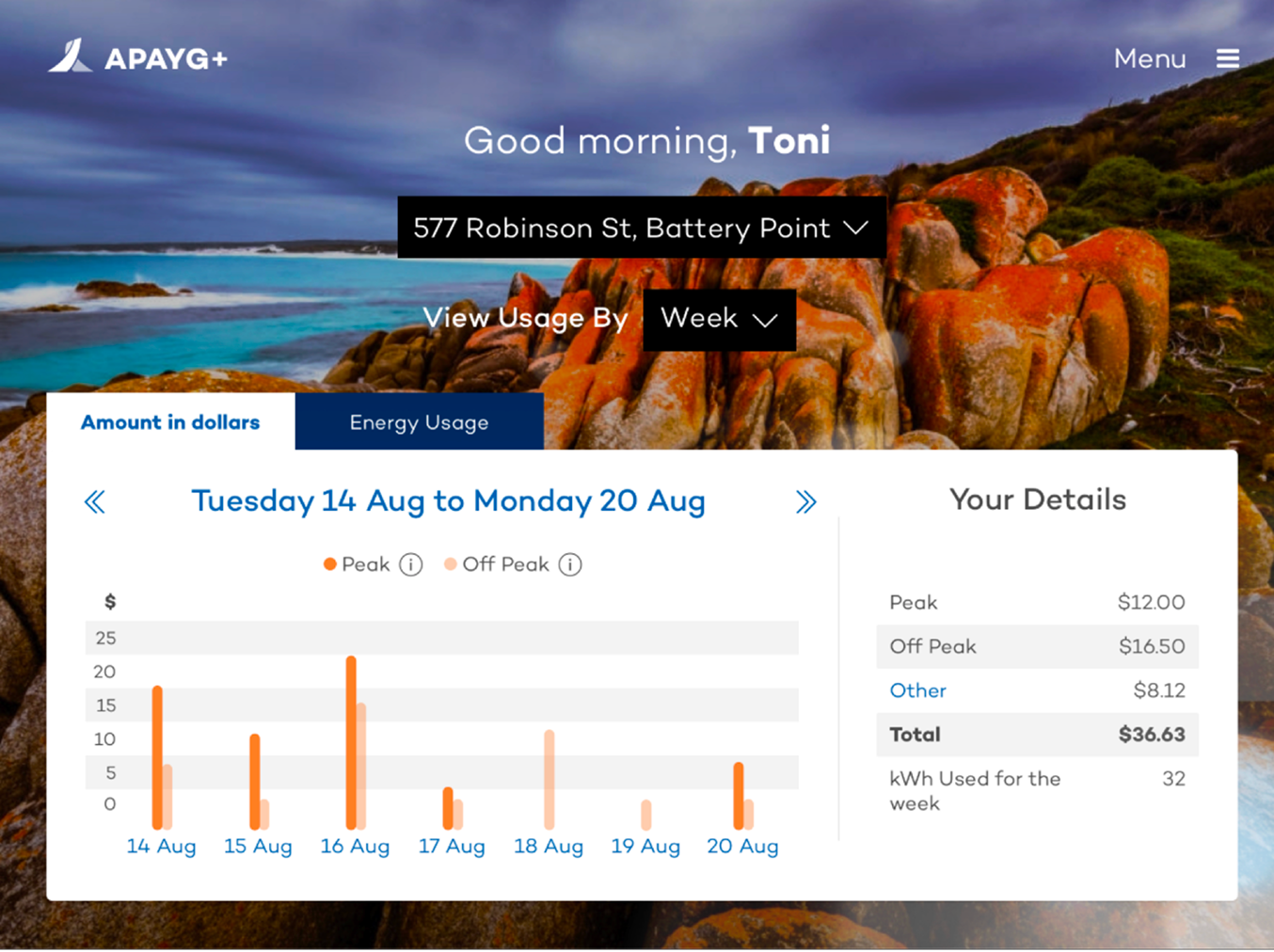 Redesigned Aurora prepaid electricity dashboard